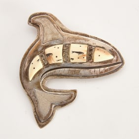 Artist-Made Killer Whale Sterling Silver Pin, 1989