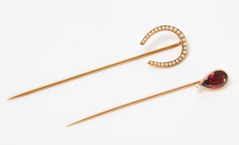 Two 14K Gold Stick Pins