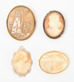 Four Vintage Cameo Pins