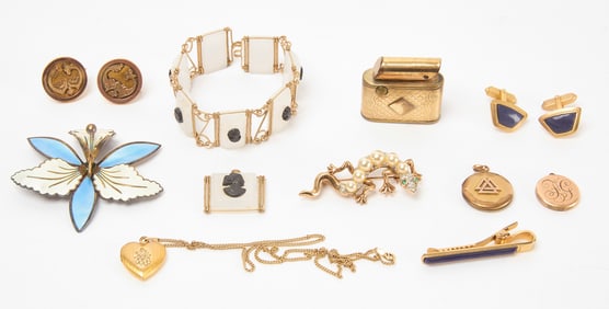 Group of Costume Jewelry, Gold Filled Jewelry, and Regel Lighter