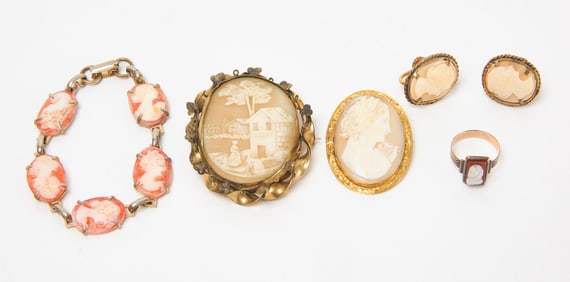 Group of Cameo Jewelry with 10k Gold Cameo