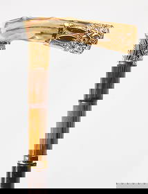 Bone and Gold Cane: Bone and gold handle cane. L 39 in.