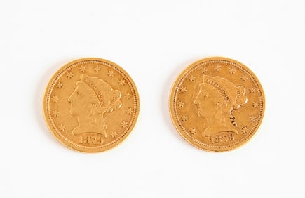 Two 1879 $2.5 Dollar US Gold Pieces