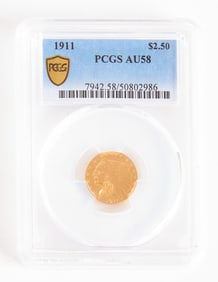 1911 $2.5 Dollar Gold PCGS AU58