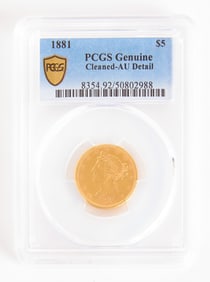 1881 $5 Dollar Gold PCGS Genuine Cleaned-AU Detail