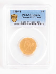 1886-S $5 Dollar Gold PCGS Genuine Cleaned-UNC Detail