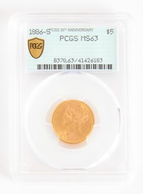 1886-S $5 Dollar Gold PCGS MS63