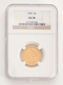 1893 $5 Gold Coin - AU58