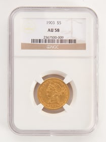 1903 $5 Gold Liberty AU 58