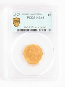 1907 $5 Dollar Gold PCGS MS65