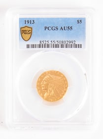 1913 $5 Dollar Gold Indian PCGS AU55