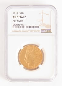 1911 $10 Dollar Gold AU Details, Cleaned