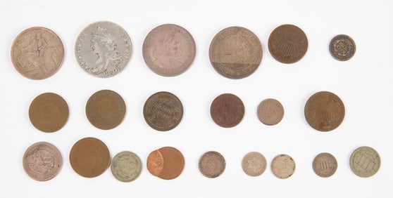 Group of Antique US Coins, Half Dimes, 2 and 3-Cents, Others