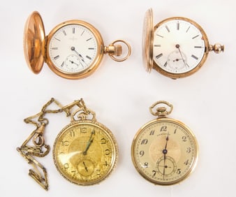 Group of Four Gold-Filled and Rolled Gold Pocket Watches