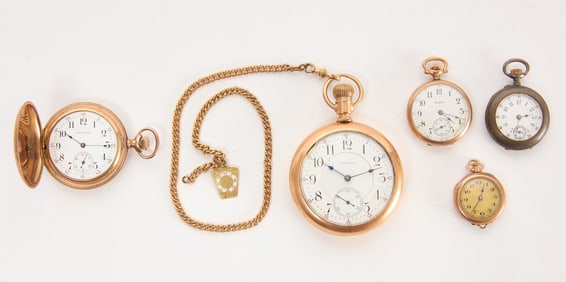 Five Gold-Filled and Sterling Pocket Watches