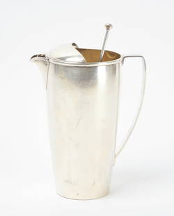 Tiffany Sterling Silver Cocktail Pitcher and Stirring Rod.: A sterling silver cocktail pitcher marked "Tiffany & Co. Makers Sterling Silver 23058 M 3 Pints". Stirring Rod with similar