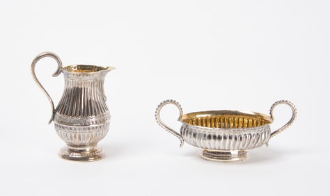 English Silver Creamer and Salt