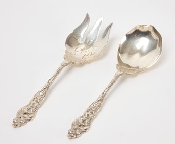 Reed and Barton - Pair of Sterling Salad Servers ' Les Six Fluers'