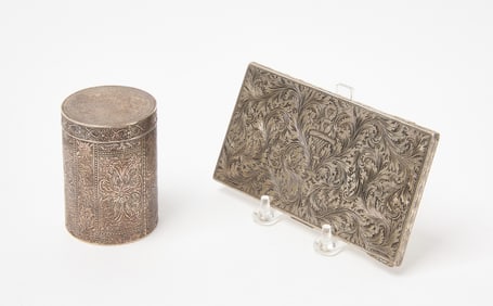 800 Silver Repousse Card Case and Tea Box