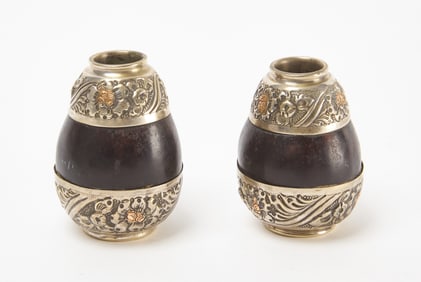 Pair of Silver and Copper Mounted Gourd Cups