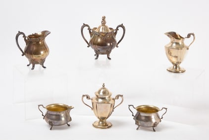 Three Sets of Sterling Sugar and Creamers