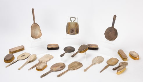 Large Group of Sterling-Mounted Vanity Mirrors and Brushes
