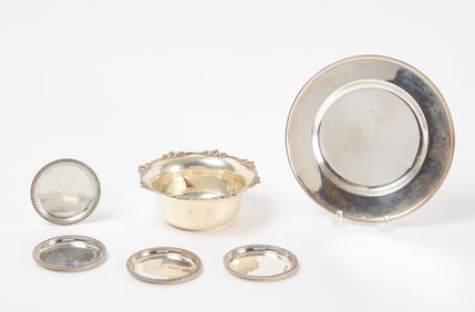 Shreve & Co. Sterling Silver Bowl and Plate and Set of 4 Kirk & Son Sterling Silver Coasters