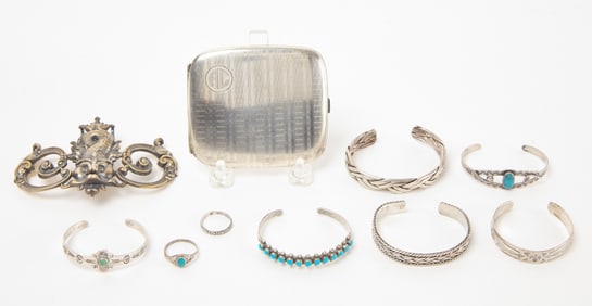 Sterling Group with Bracelets, Card Case, and Buckle