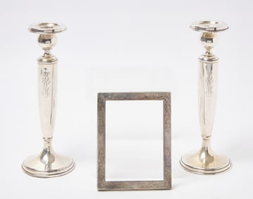 Pair of Sterling Candlesticks and Frame