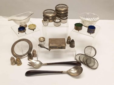Group of Silver over Glass and Wood