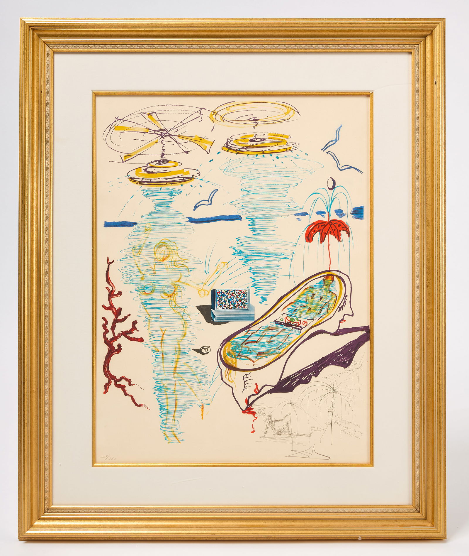 Salvador Dalí Lithograph, Liquid Tornado Bathtub, limited edition etching on Arches paper, 1975