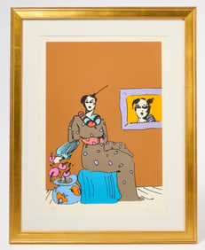 Peter Max, Lady with Picture, hand signed limited edition silkscreen print, numbered 29/250, C.M.