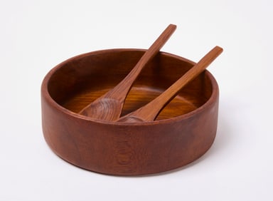 Danish Mid Century Salad Bowl and Serving Utensils