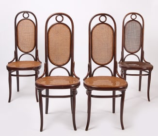 Set of Four Thonet Bentwood and Caned No. 207R Chairs