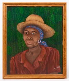 Portrait of a Lady in Straw Hat, Signed