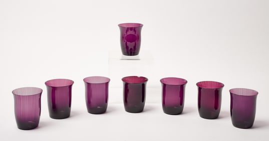 Eight Hand-Blown Amethyst Glasses