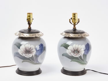 Pair of Floral Porcelain Lamps