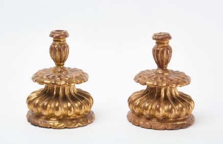 Pair of Gilded Ceramic Candlesticks
