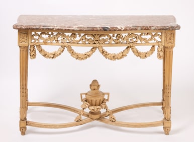 Carved Console Table with Marble Top
