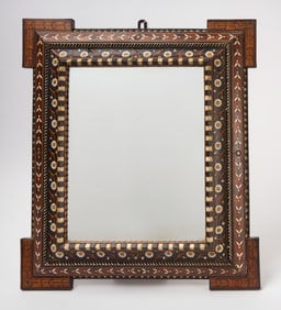 Moroccan Style Mirror with Bone and Wood Inlay