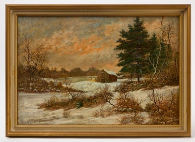 F. Norton Gesner - Impressionist Winter Landscape with Barn, 1937