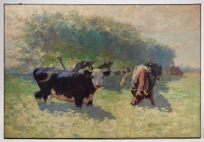 Large Painting of Cows at a Watering Hole