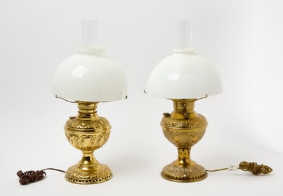 Pair of Brass Oil Electrified Table Lamp
