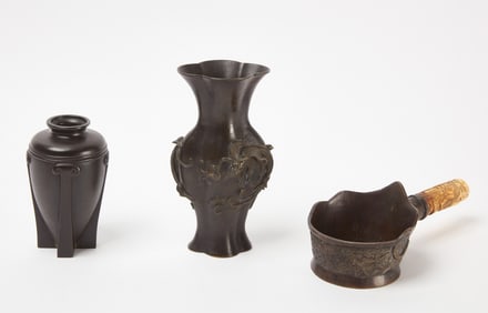 Two Chinese Bronze Vases and a Chinese Pot