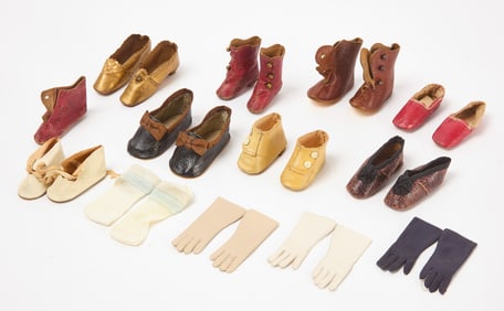 Group of Early Doll Shoes and Gloves