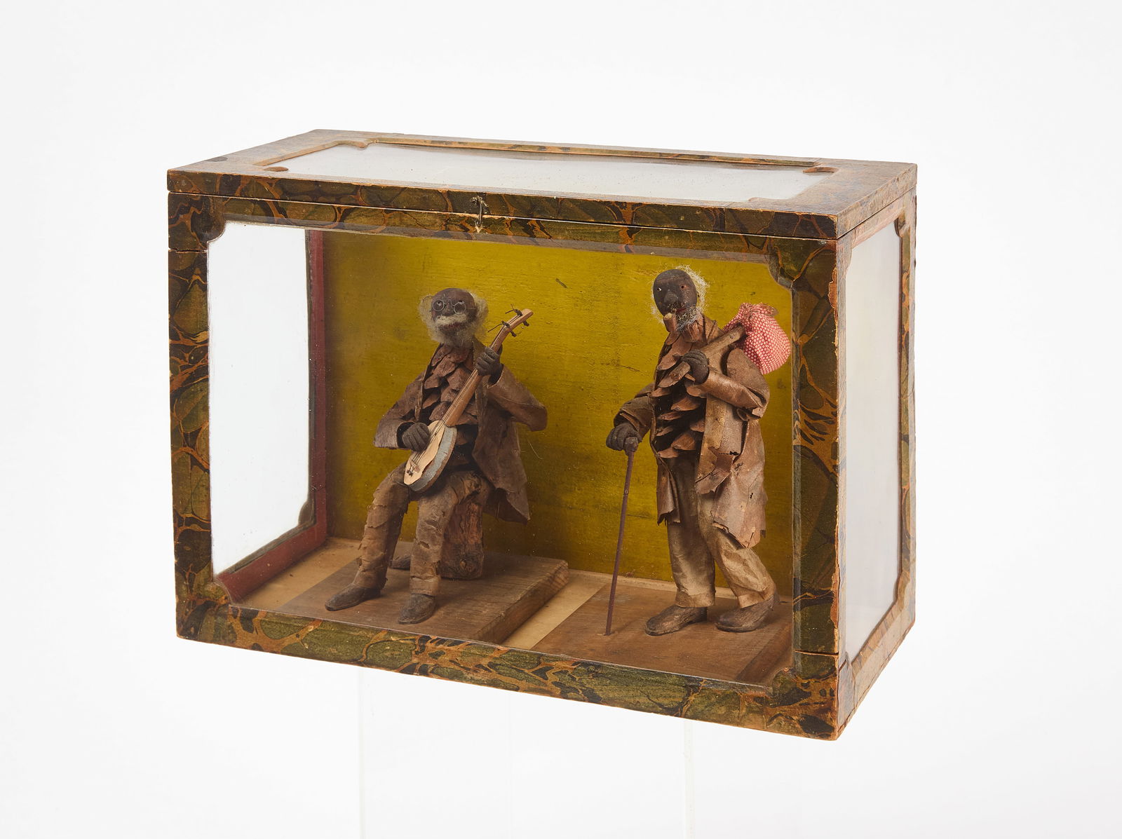 Pine Cone and Acorn-Head Dolls in Glass Case (1 of 4)