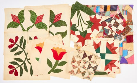 Large Group of Quilt Squares and Textiles