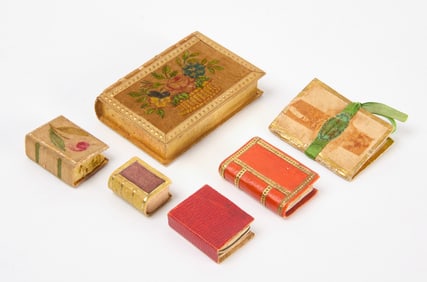 Group of Miniature Book Pin Cushions and Trinket Box