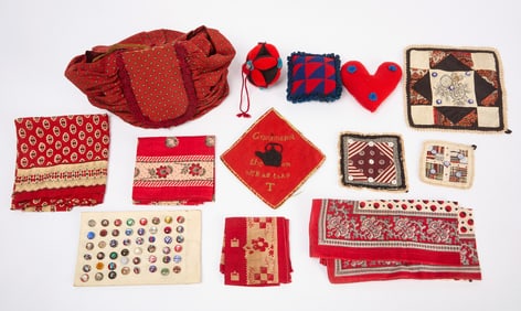 Group of Early Textiles and Sewing Materials