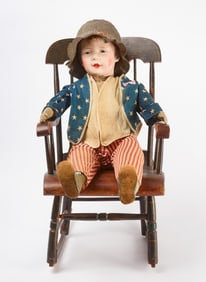Composite and Straw Doll in Patriotic Outfit, with Rocking Chair